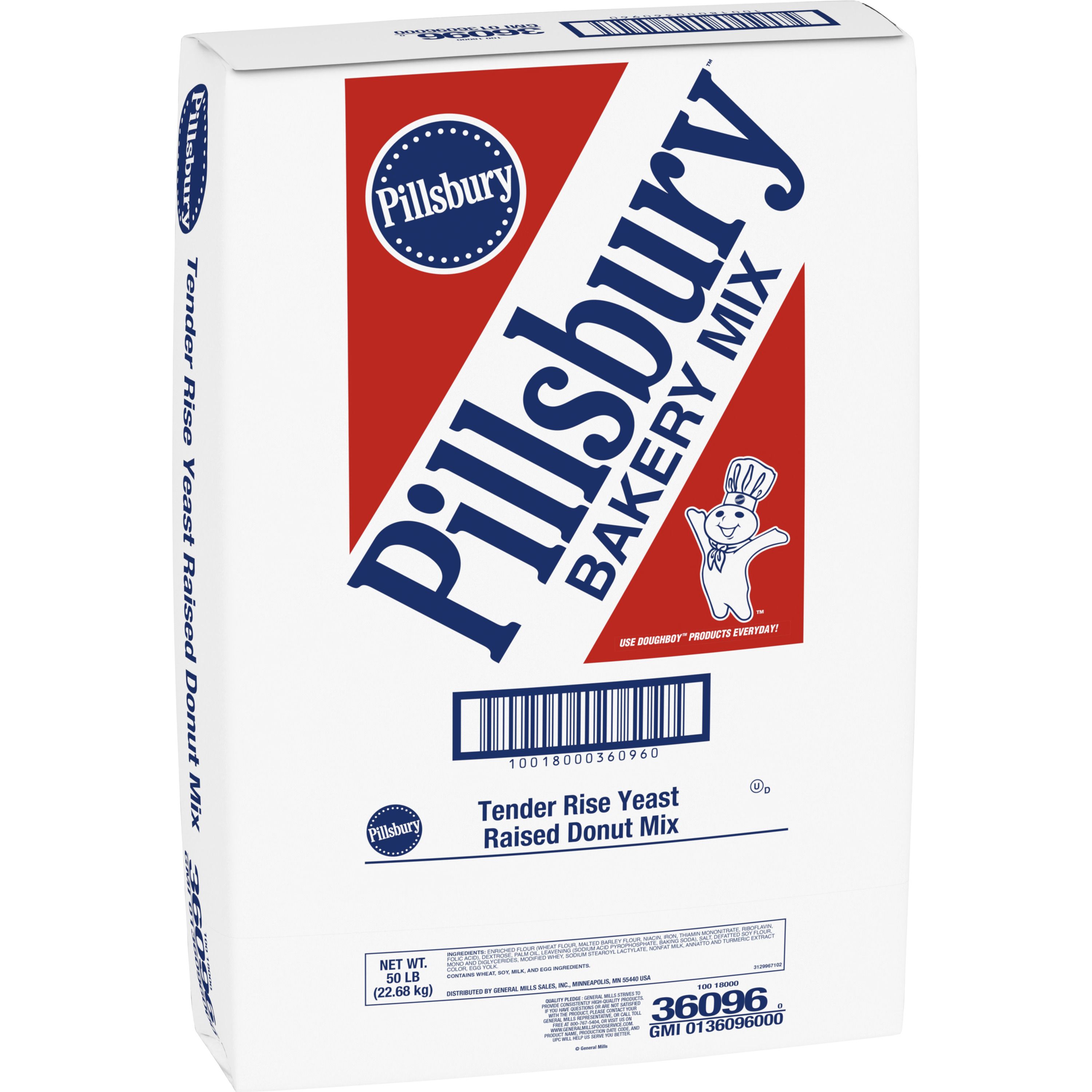 Case - Left Front 3D Pillsbury Raised Donut Mix Bulk Sack Tender Rise Yeast 1/50 LB