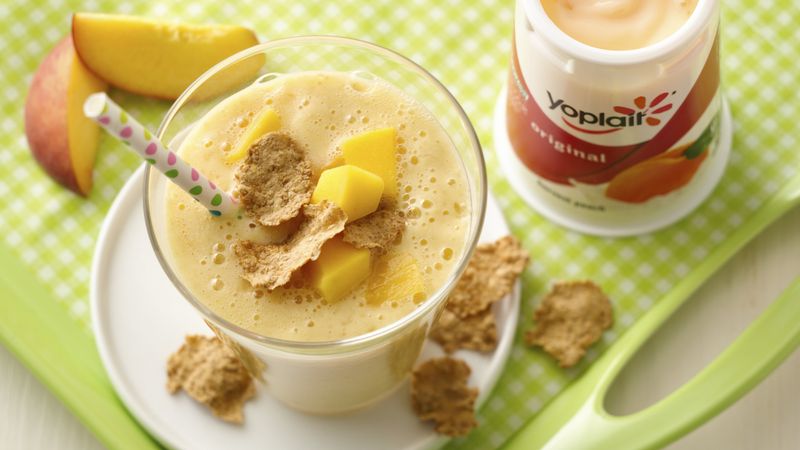 Peach-Mango and Cereal Smoothies