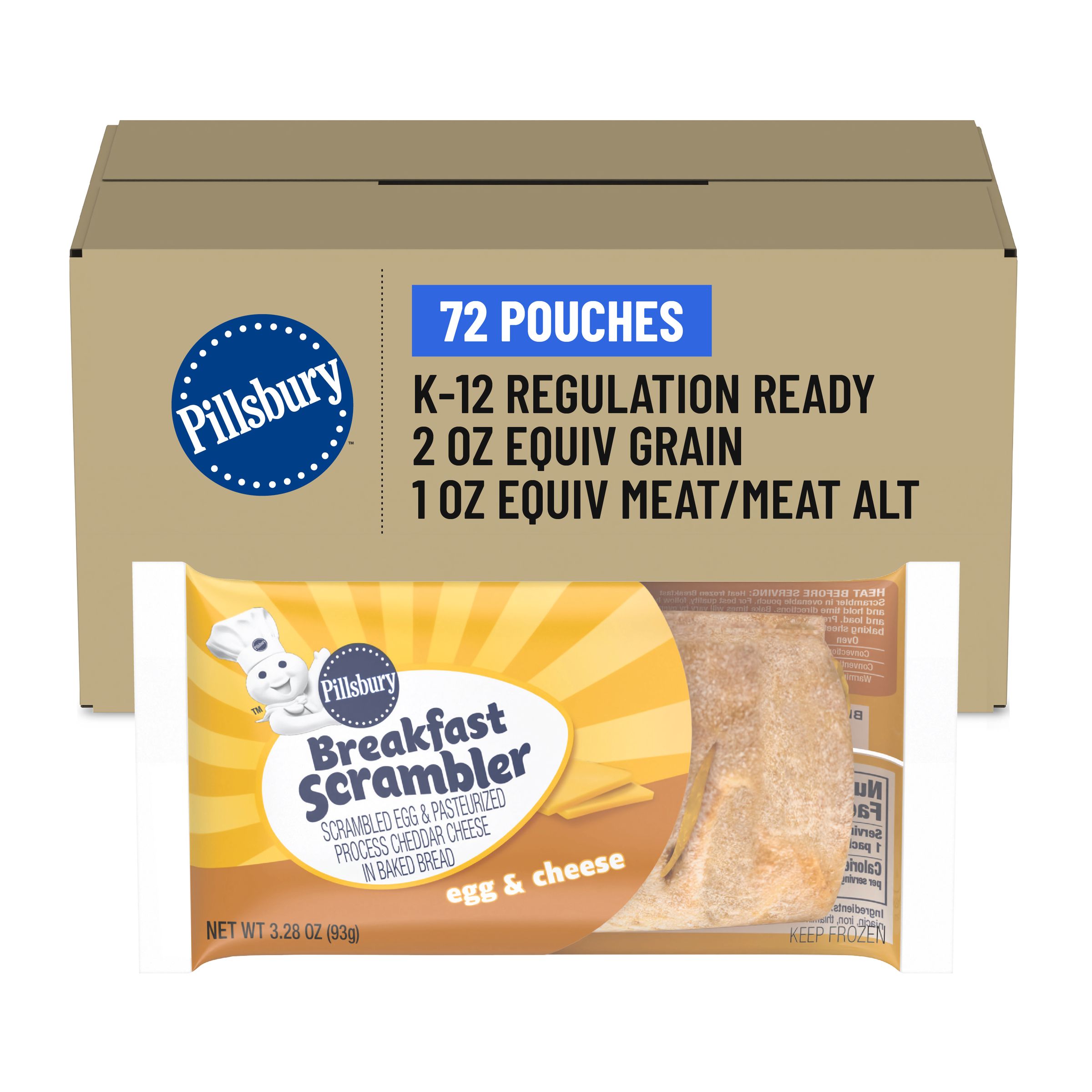 Case Optimized Hero Pillsbury Frozen Meals Breakfast Scrambler Single Serve Pouch Egg Cheese 72/3.28 OZ