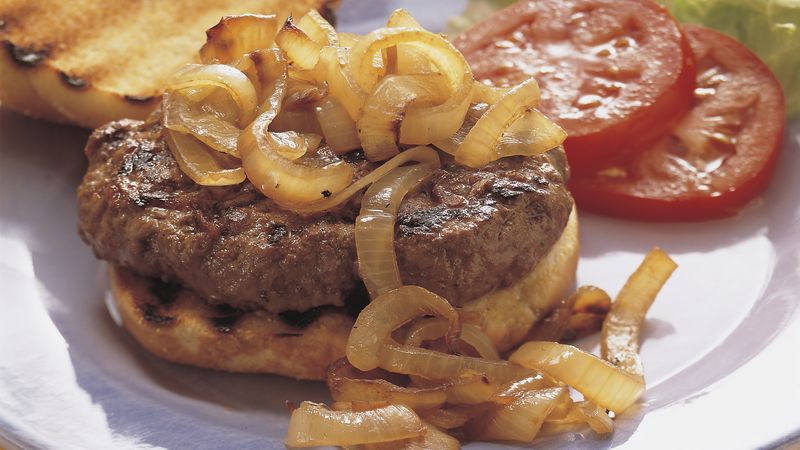 Grilled Hamburger Steaks with Roasted Onions