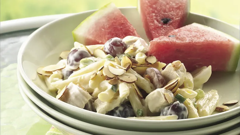 Pasta-Chicken Salad on Watermelon Wedges