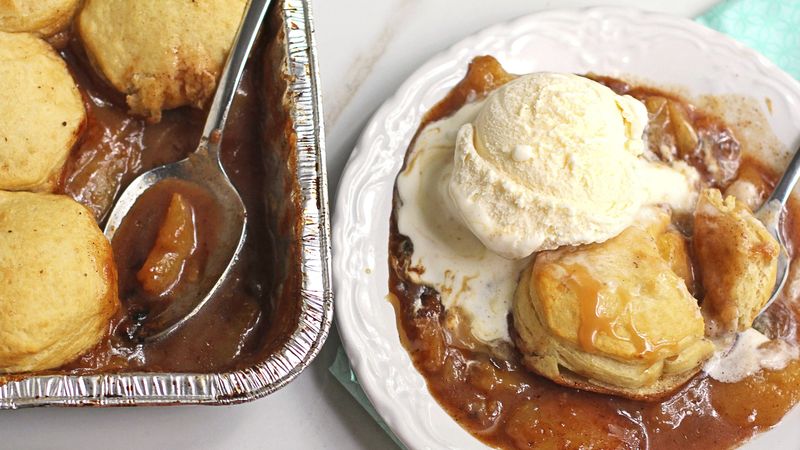 Grilled Peach Cobbler with Salted Caramel Sauce