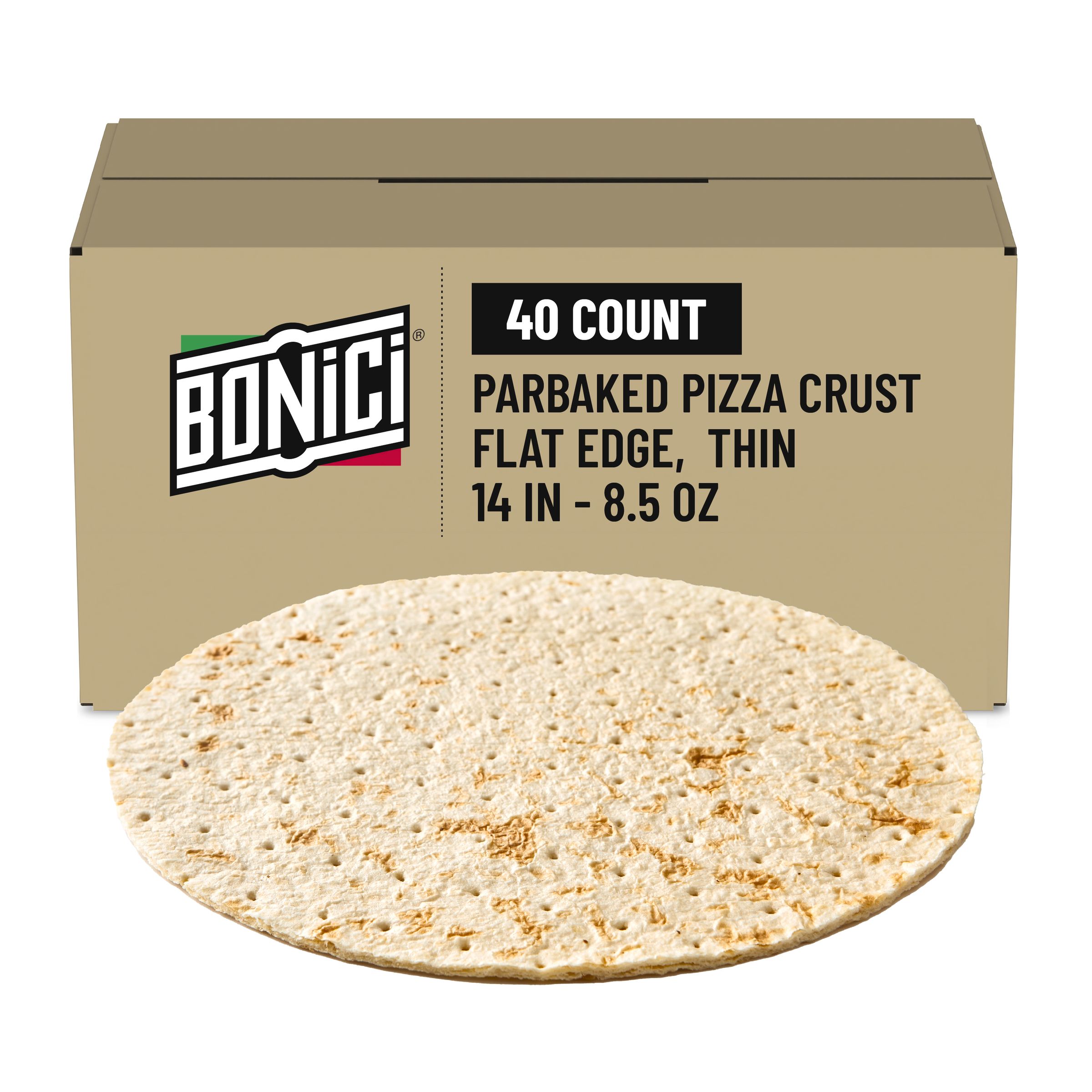  Case Optimized Hero BONICI® Frozen Parbaked Pizza Crust Flat Edge Thin 14 in 40/8.5 OZ