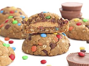 Peanut Butter Cup Stuffed Monster Cookies