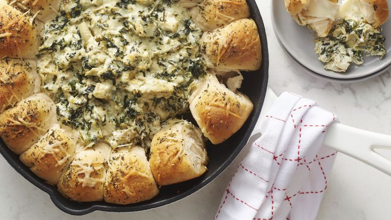 Cheesy Herbed Pull-Aparts with Spinach-Artichoke Dip