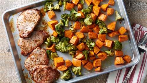 Recipe for Sheet Pan Pork Chops with Potatoes and Broccoli - Creme De La  Crumb