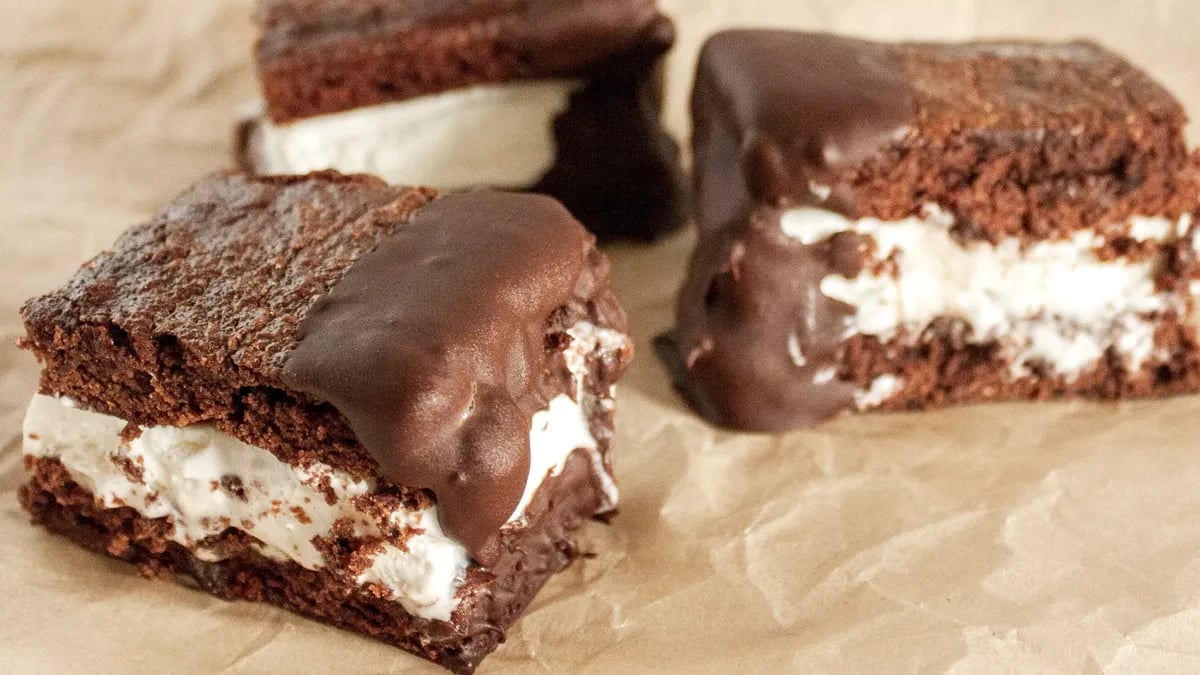 Chocolate-Dipped Brownie Ice Cream Sandwiches