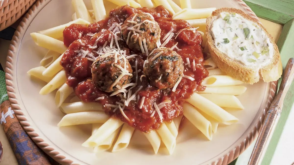 Italian Turkey Meatballs With Mostaccioli