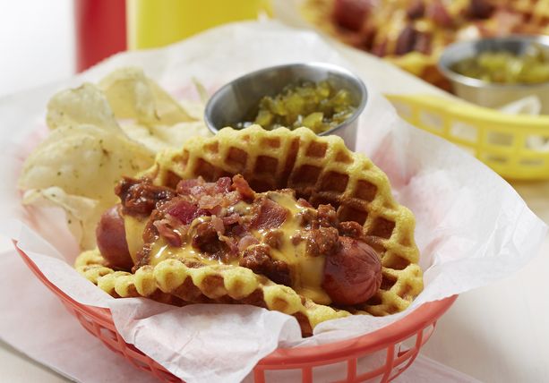 Overloaded Corndog Waffles