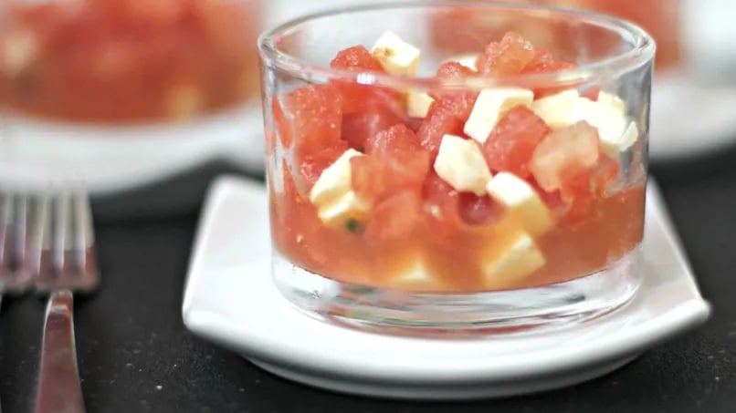 Watermelon Salad with Fresh Cheese and Mint