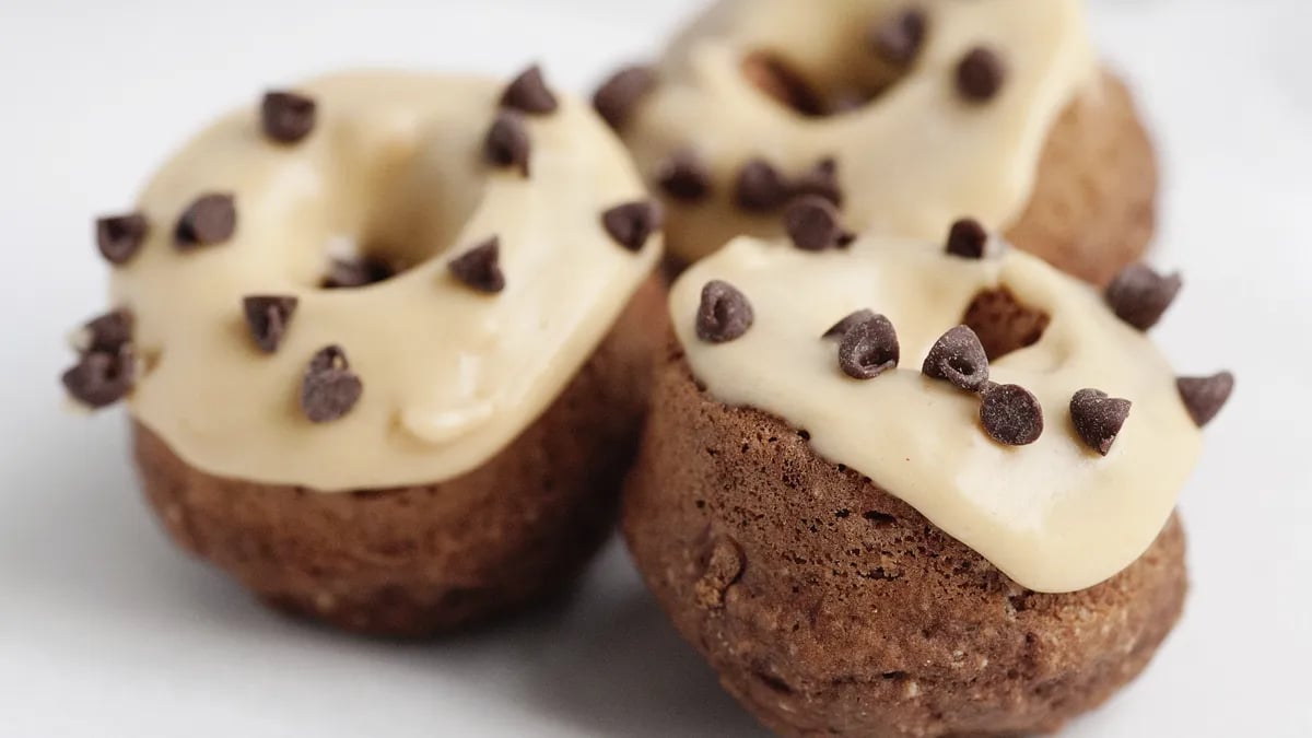 Baked Chocolate Doughnuts with Peanut Butter Glaze