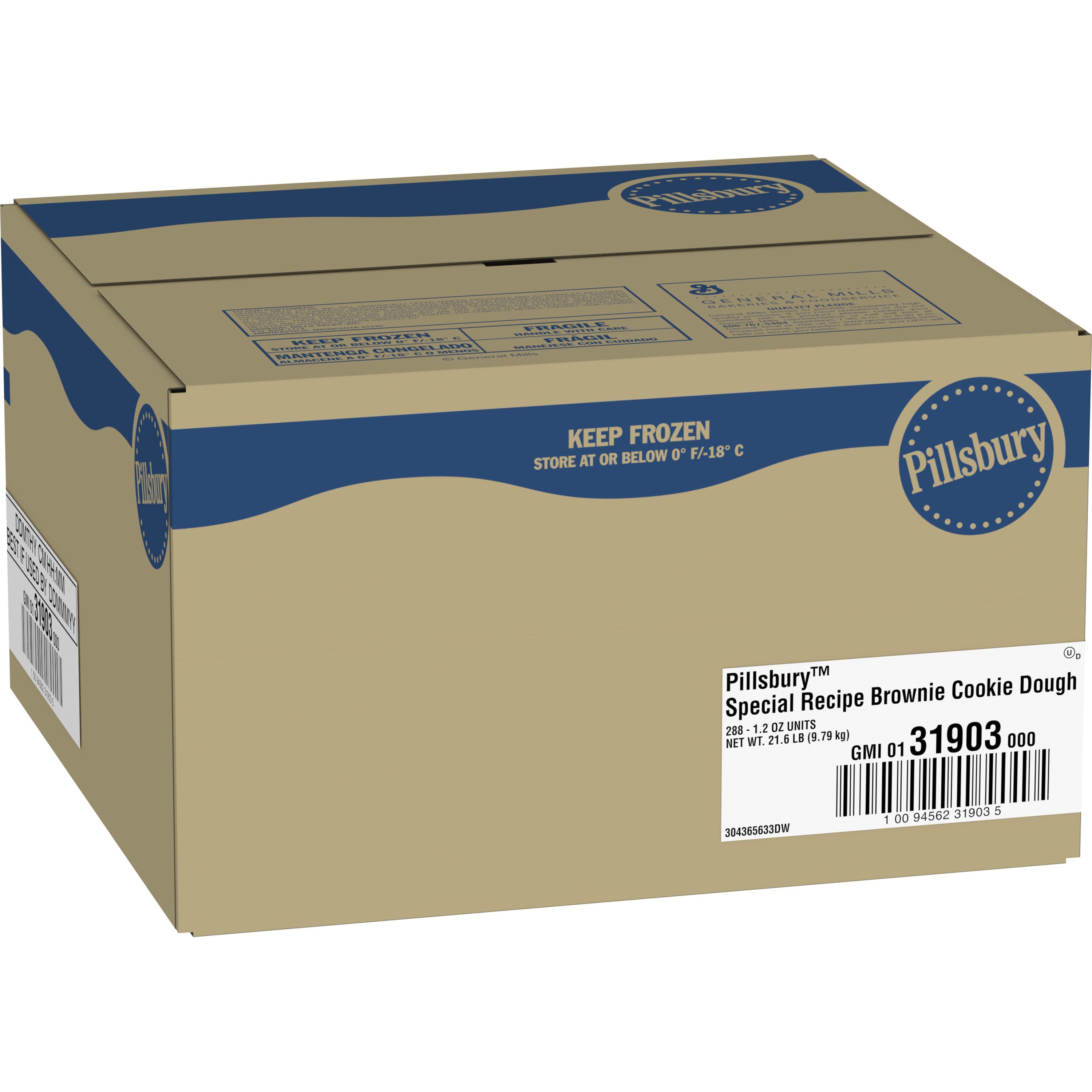 Case - Left Front 3D Pillsbury Frozen Cookie Dough Bulk Brownie Cookie Dough 288/1.2 OZ