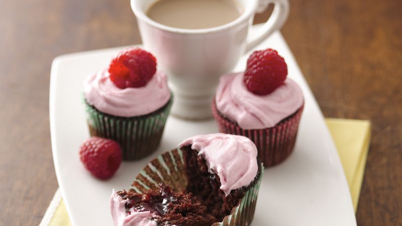 Mini Raspberry-Filled Chocolate Cupcakes Recipe - BettyCrocker.com