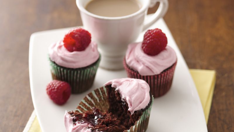 Mini Raspberry-Filled Chocolate Cupcakes