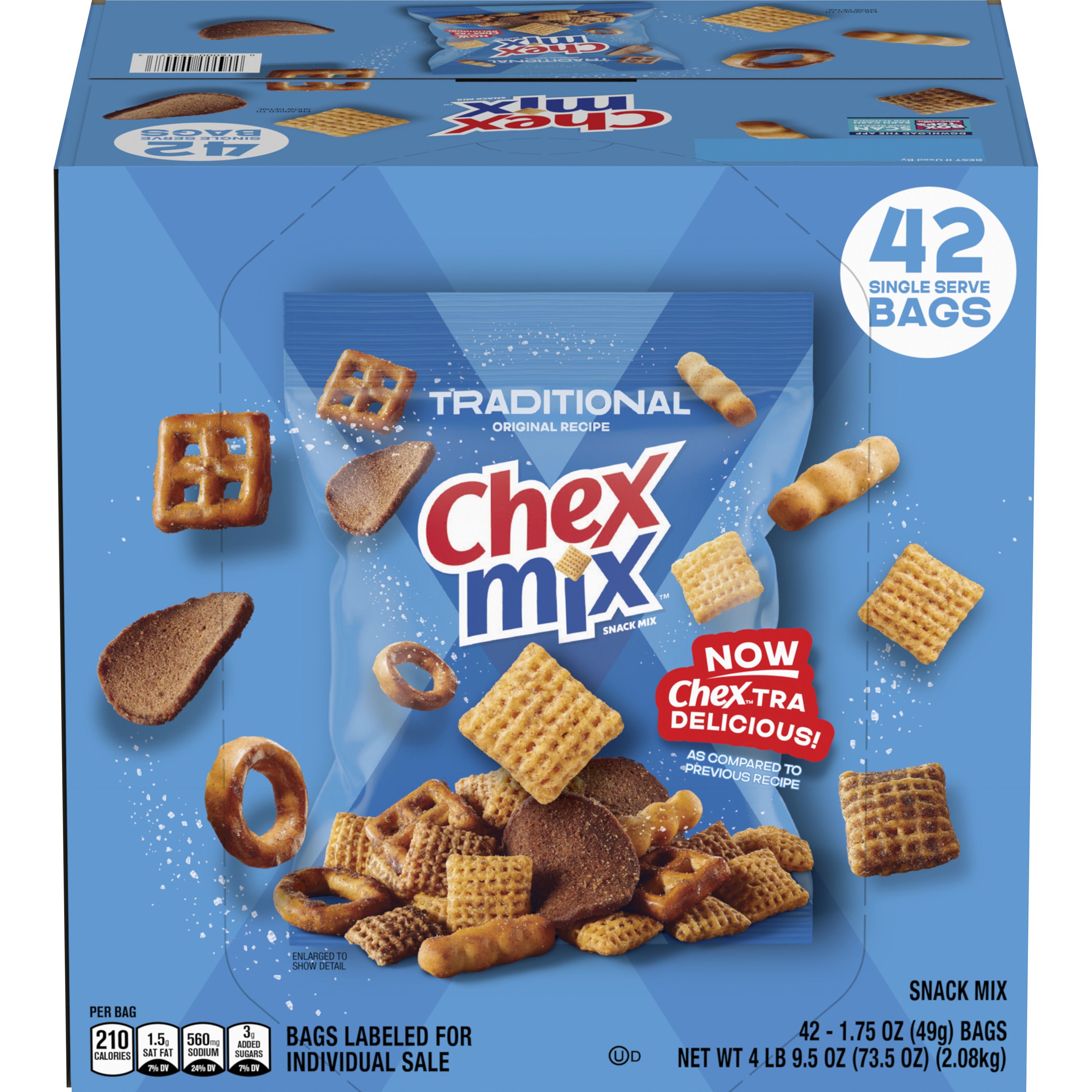 Front - 3D Chex Mix(TM) Snack Mix Single Serve Traditional (42 ct) 1.75 oz