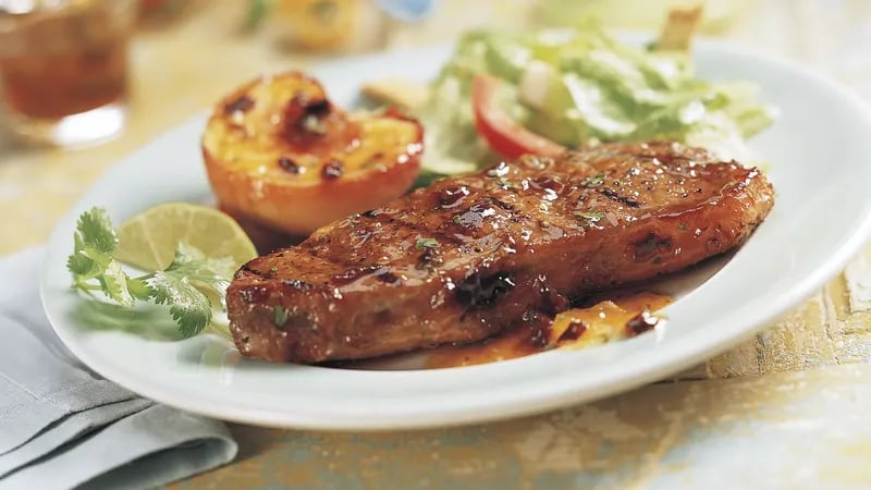 Strip Steaks with Chipotle-Peach Glaze