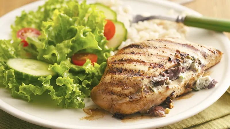 Greek Garlic and Herb-Stuffed Grilled Chicken Breasts