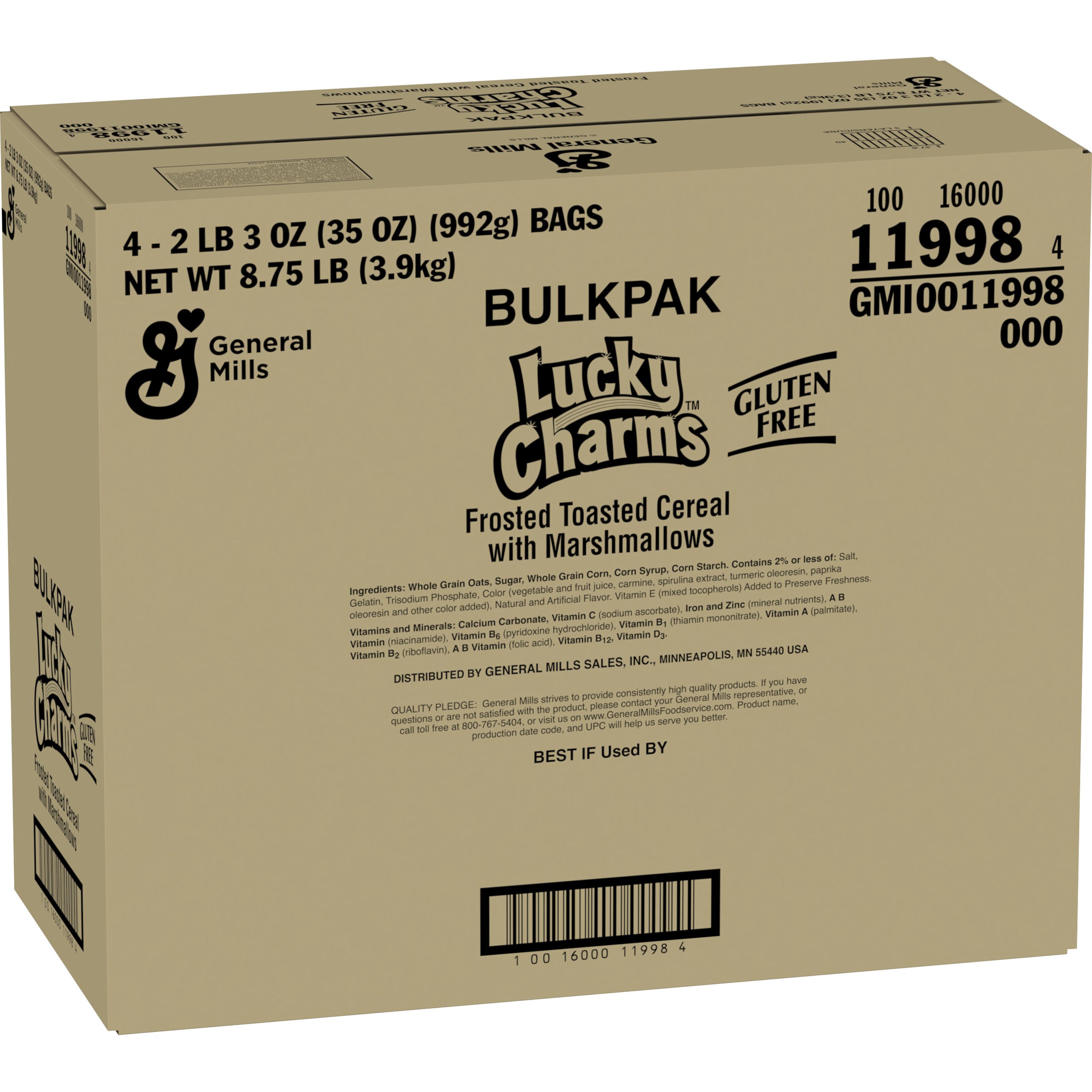 Case - Left Front 3D Lucky Charms Gluten Free Cereal Bulk Bag 4/35 OZ