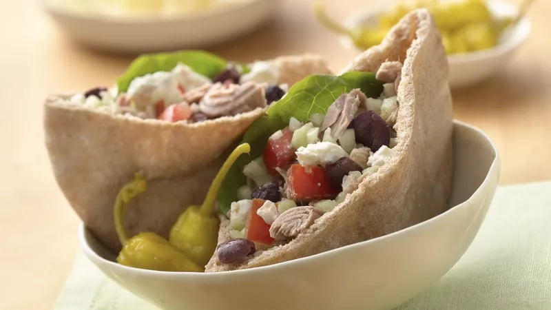 Greek Tuna Salad Pita Sandwiches with Feta Cheese