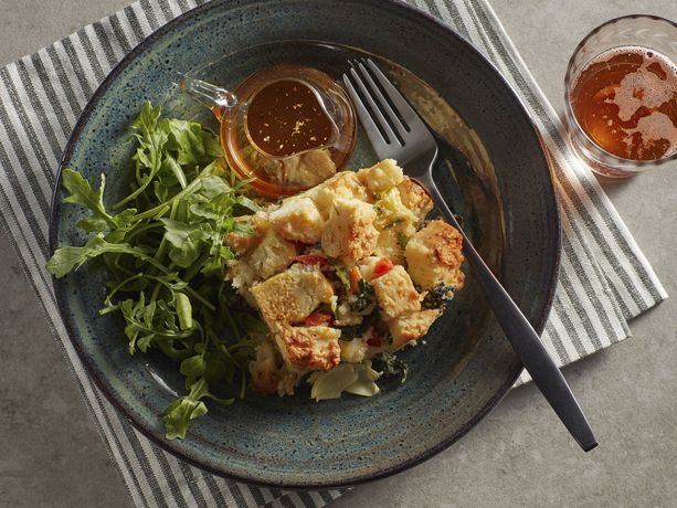 Artichoke, Spinach and Lemon Savory Bread Pudding