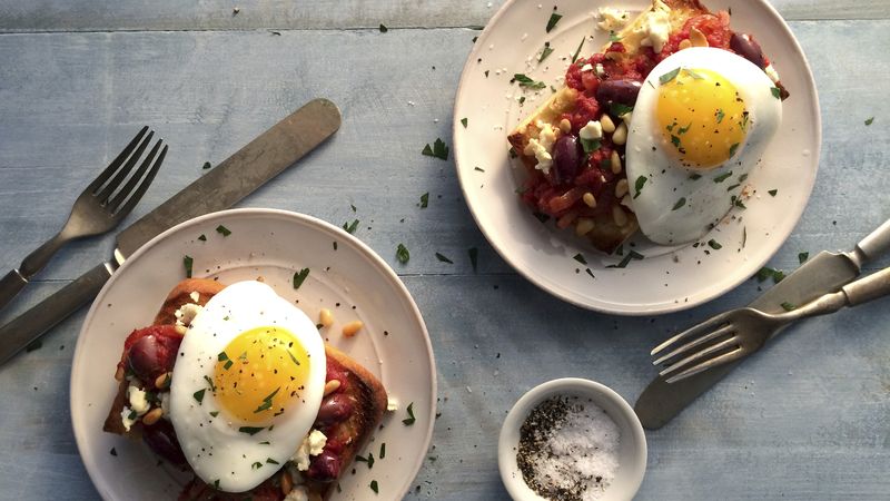 Tomato, Feta, Pine Nut and Egg Toasts | Muir Glen
