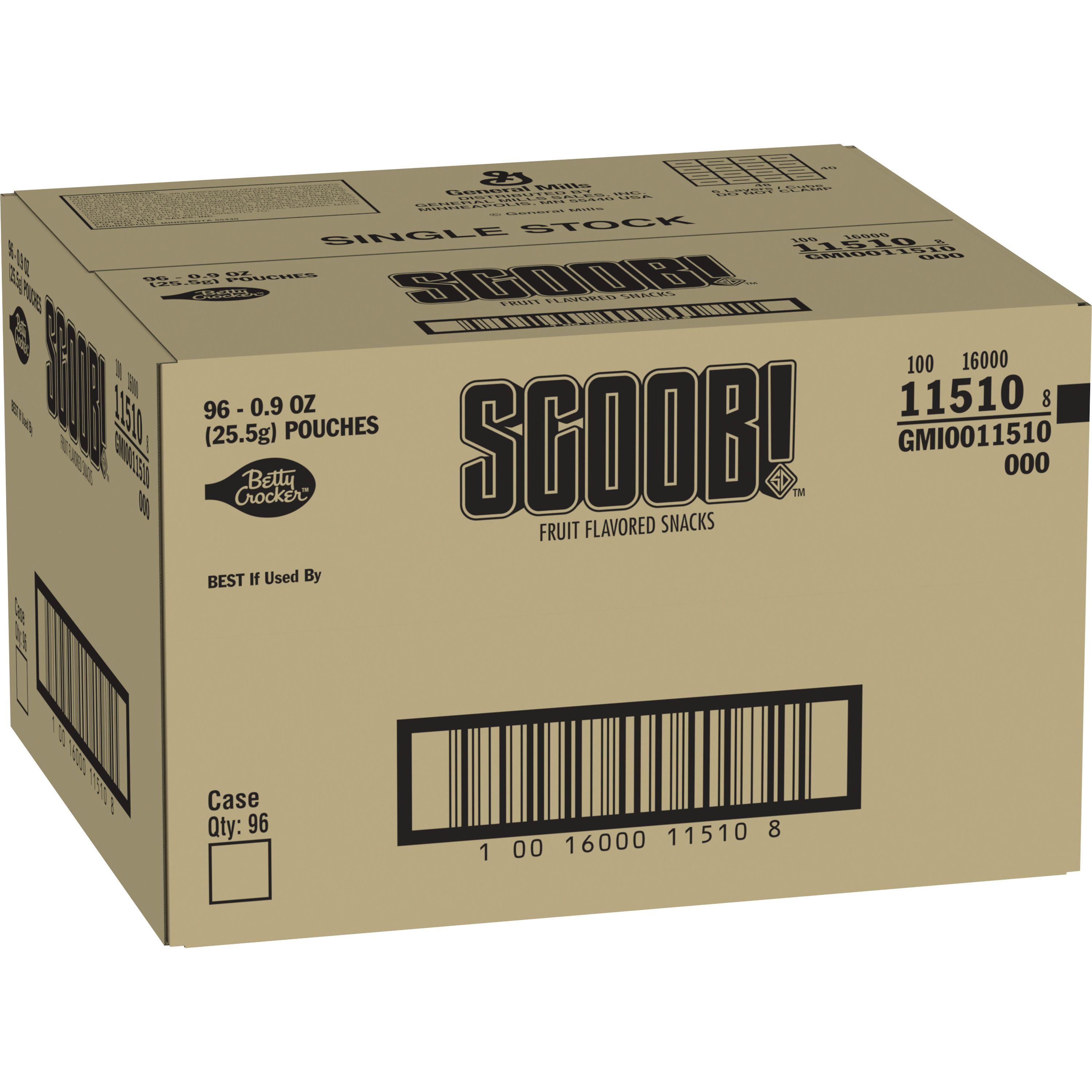 Case - Left Front 3D Betty Crocker Scooby-Doo! Gluten Free Fruit Snacks Single Serve Pouch 96/0.9 OZ