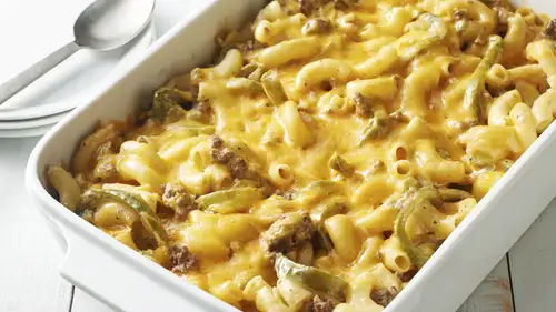 Lightened-Up Philly Cheese Steak Mac and Cheese Bake-image