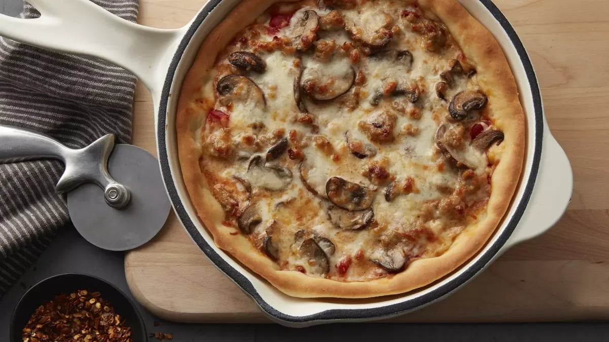 Sausage and Wild Mushroom Skillet Pizza (Cooking for 2)