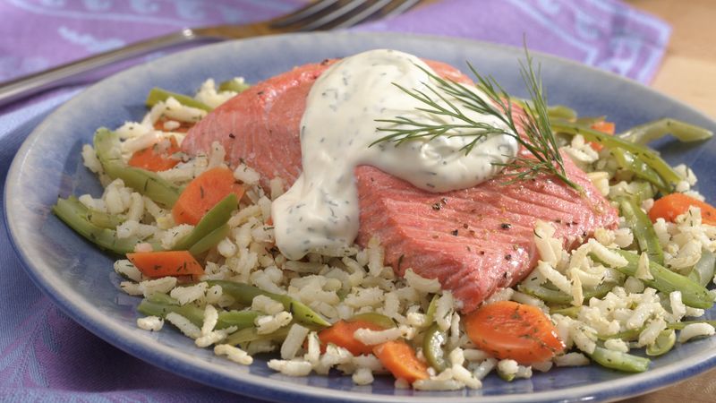 Salmon with Vegetable Pilaf