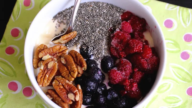 Chia Yogurt Power Bowl with Berries and Nuts