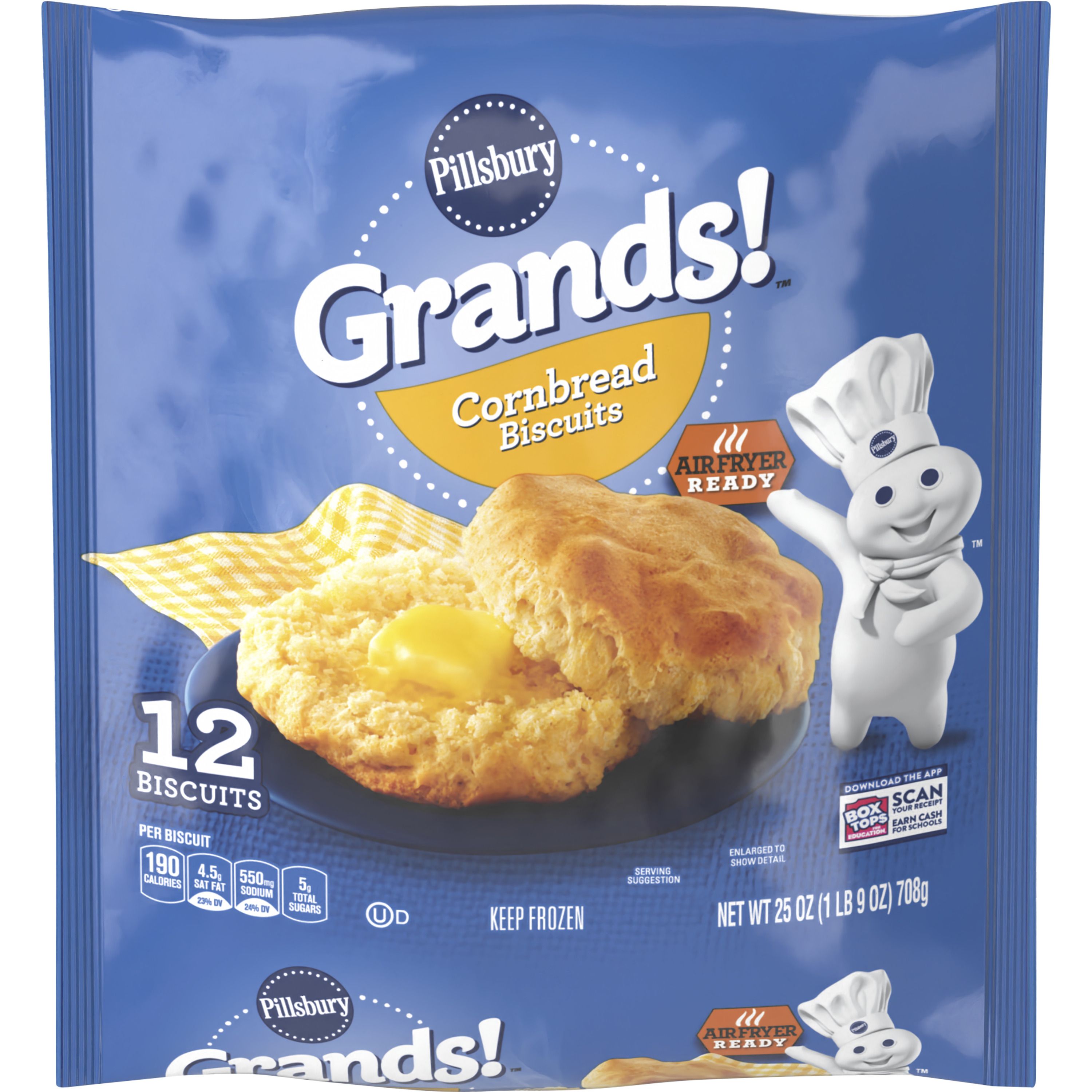 Pillsbury Grands! Cornbread Biscuits, Frozen, 12 Biscuits, 25 oz. - Front