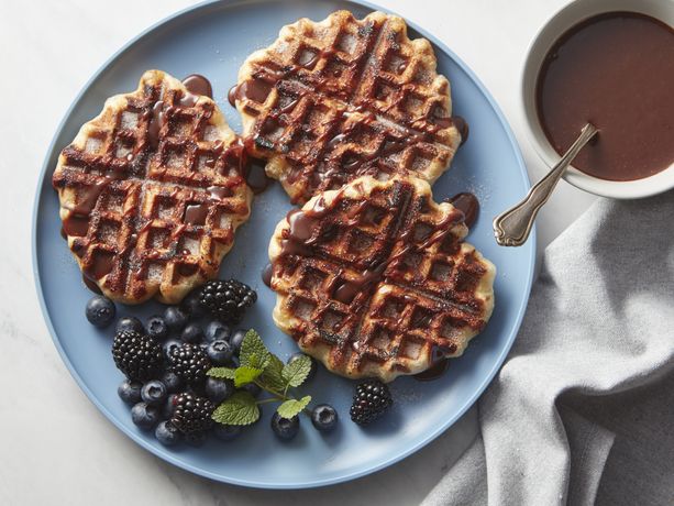 Cinnamon Roll Churro Waffles with Spicy Chocolate Sauce