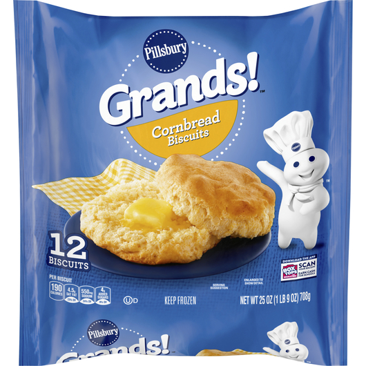 Pillsbury Grands! Cornbread Biscuits, Frozen, 12 Biscuits, 25 oz. - Front
