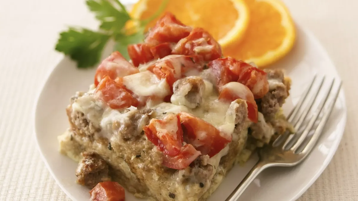 Sausage, Cheese and Tomato Strata