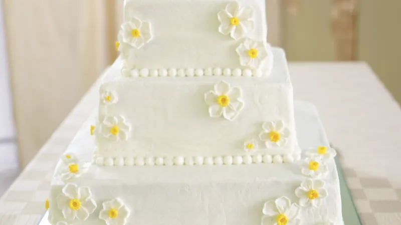 White Wedding Cake with Raspberry Filling