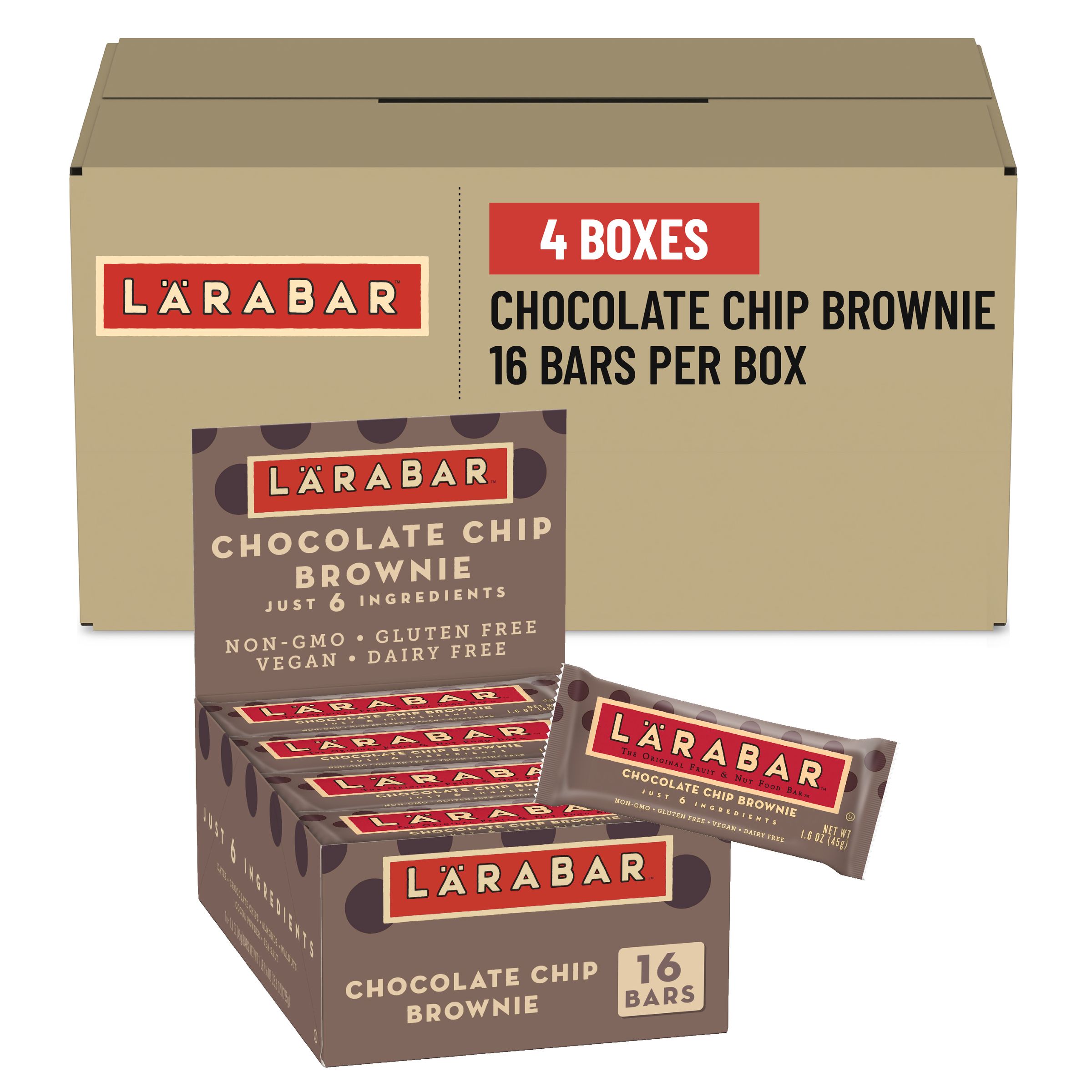  Case Optimized Hero Lärabar Gluten Free Fruit and Nut Bars Box Chocolate Chip Brownie 4/25.6 OZ