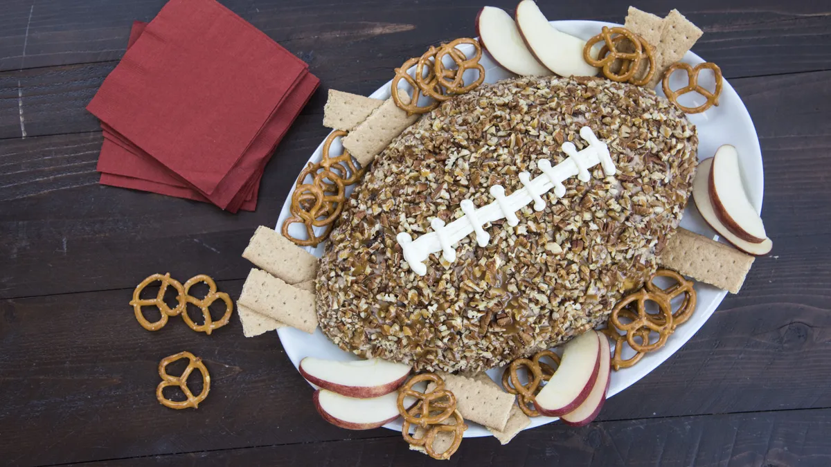 Turtle Brownie Football Cheese Ball