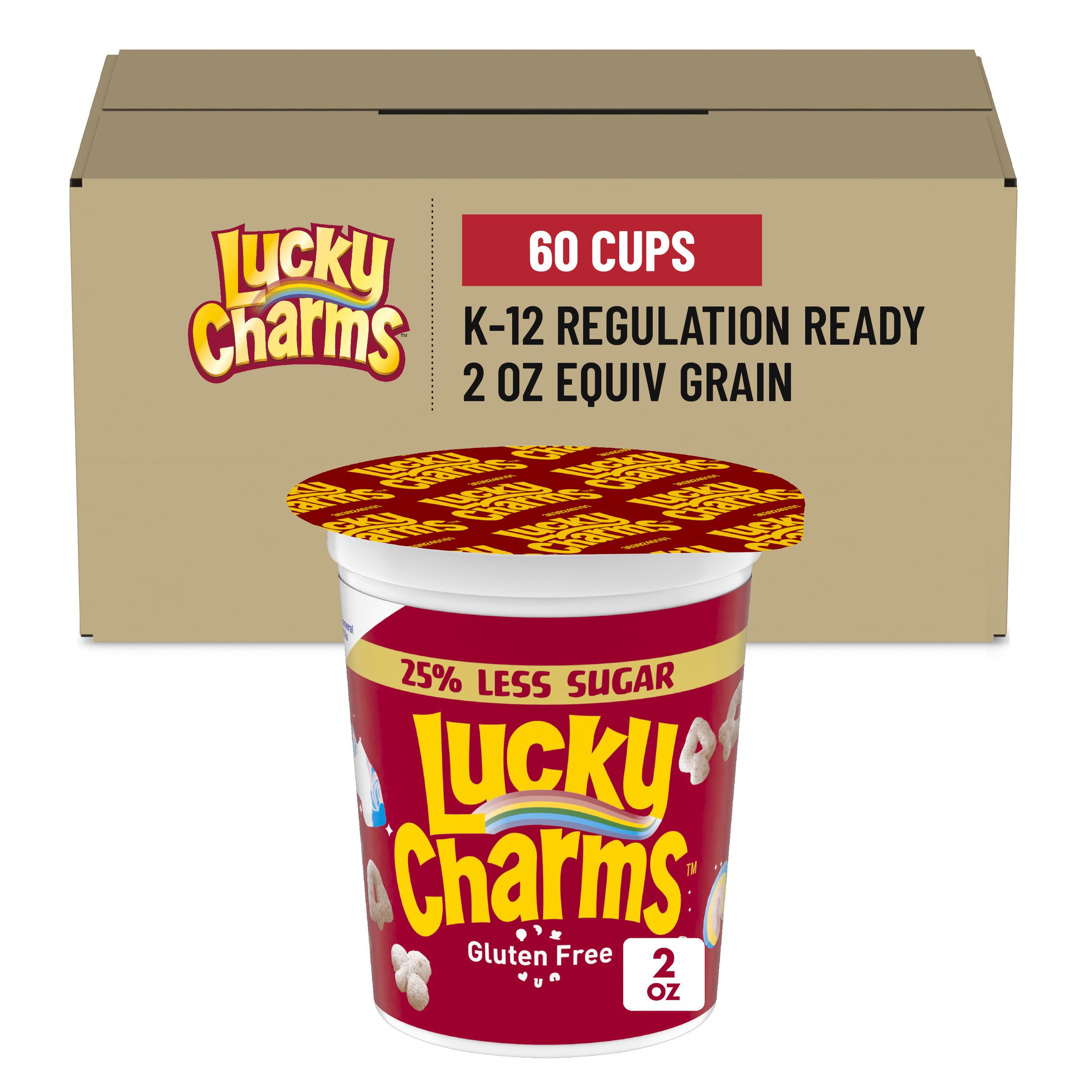  Case Optimized Hero Lucky Charms Gluten Free Cereal Single Serve Cup 25% Less Sugar 60/2 OZ