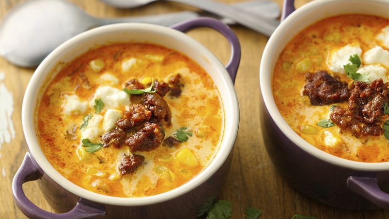 Sweet Corn Soup with Chorizo and Queso Fresco