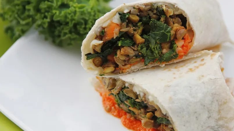 Lentil and Kale Burritos