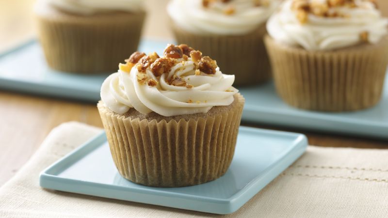 Gluten-Free Apple Spice Cupcakes with Maple Cream Cheese Frosting and Candied Walnuts 