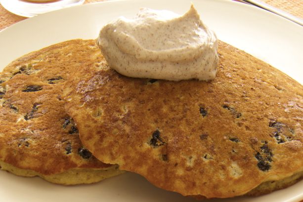 Oatmeal Raisin Pancakes with Cinnamon Sour Cream