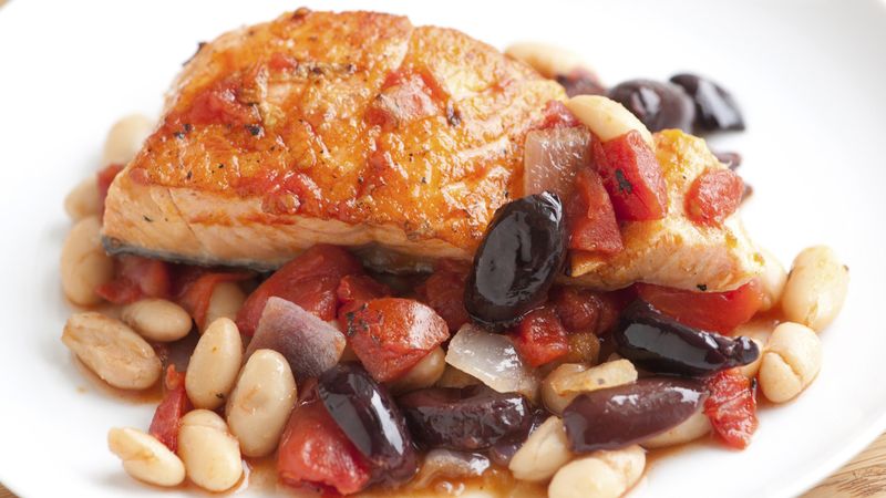 Salmon with White Beans and Tomatoes