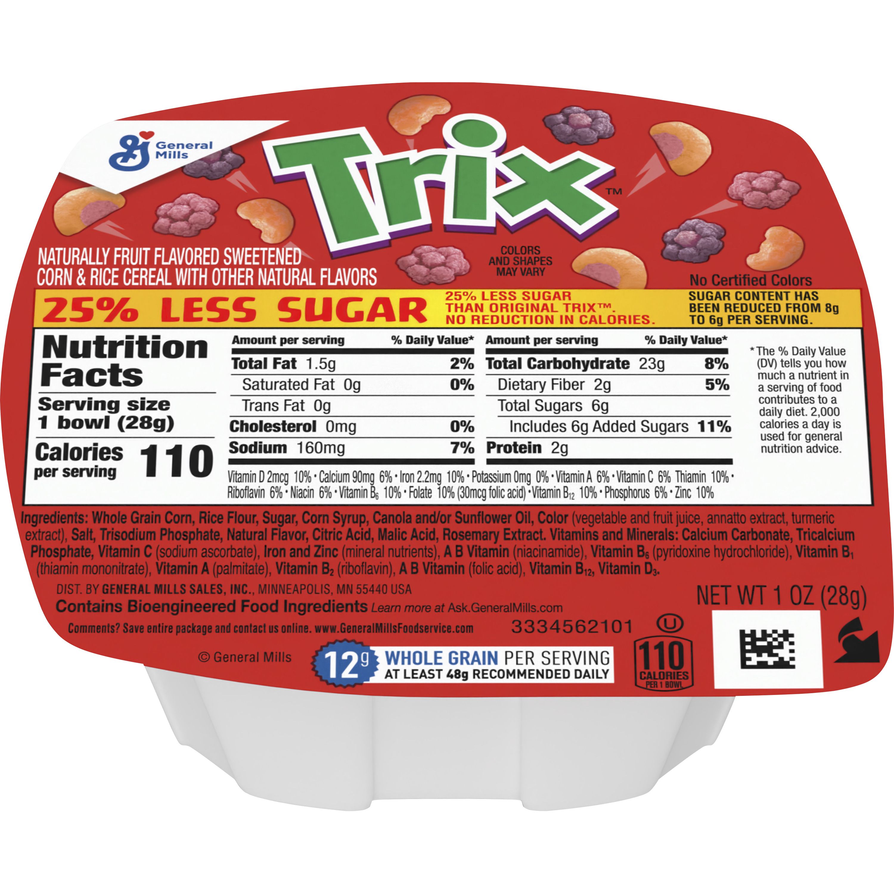 Front - 3D Trix Cereal Single Serve Bowlpak 25% Less Sugar 96/1 OZ
