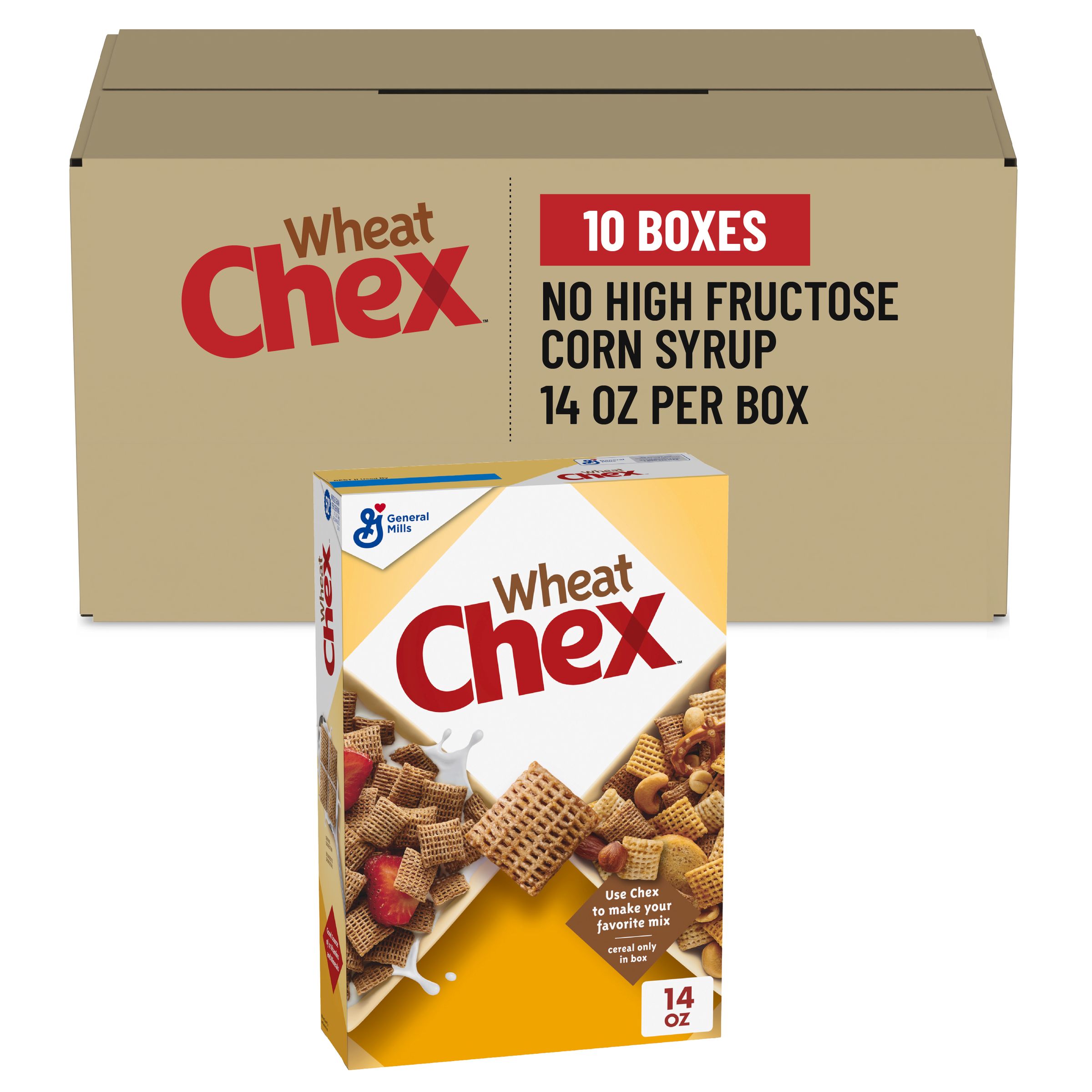  Case Optimized Hero Wheat Chex Breakfast Cereal, Homemade Chex Mix Ingredient, 14 oz