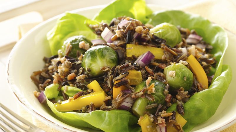 Maple Balsamic Brussels Sprouts and Wild Rice Salads