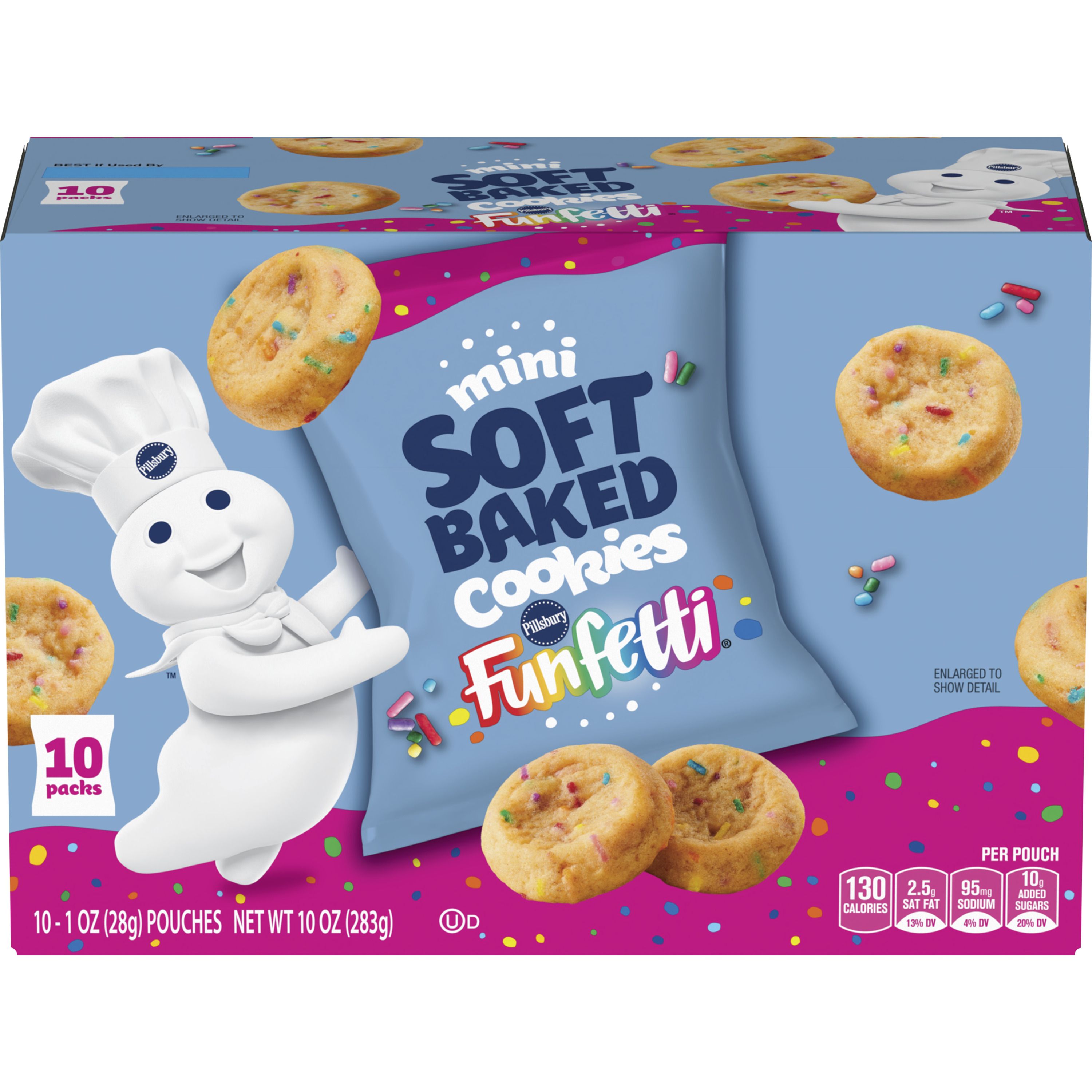 Pillsbury Mini Soft Baked Cookies, Funfetti, Snack Bags, 10 ct - Front