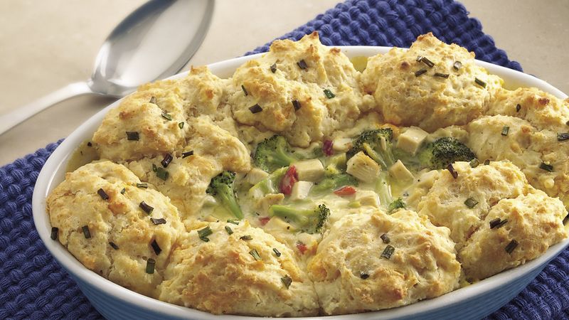 Chicken and Broccoli Casserole with Cheesy Biscuit Topping