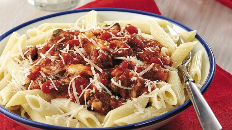 Penne with Cheesy Tomato-Sausage Sauce