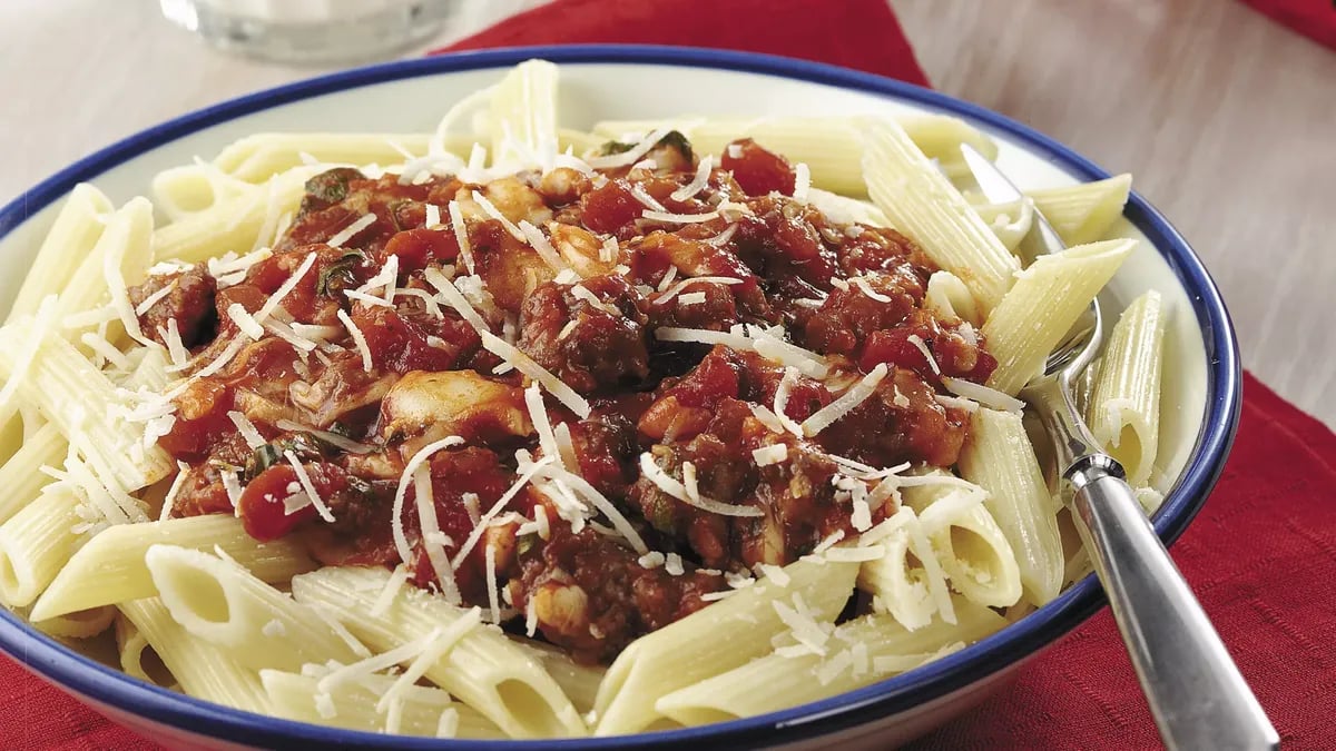 Penne with Cheesy Tomato-Sausage Sauce